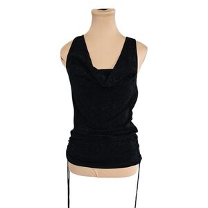 Guess Black Metallic Tank Top with Open Back and Side Ruche Sz M